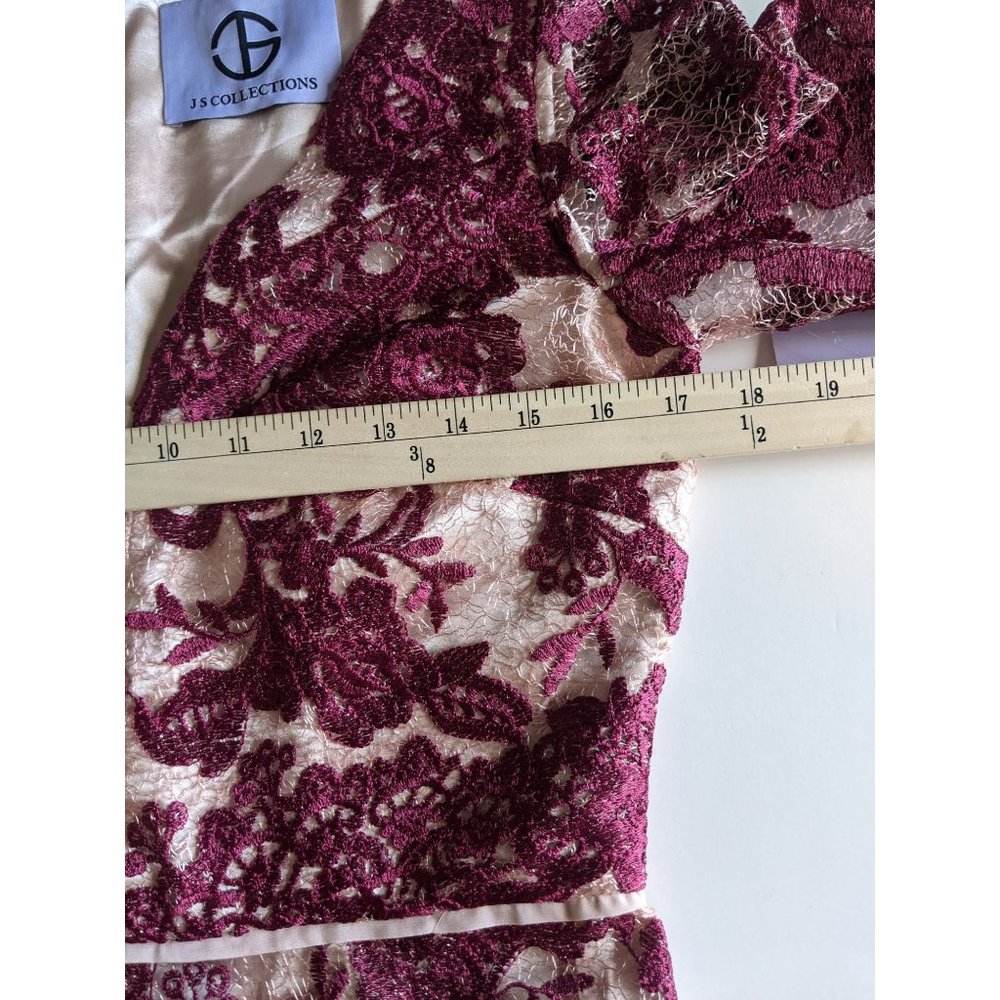 JS Collection Floral Embroidered Lace Gown 6 Wine Red/Rose - Picture 10 of 11